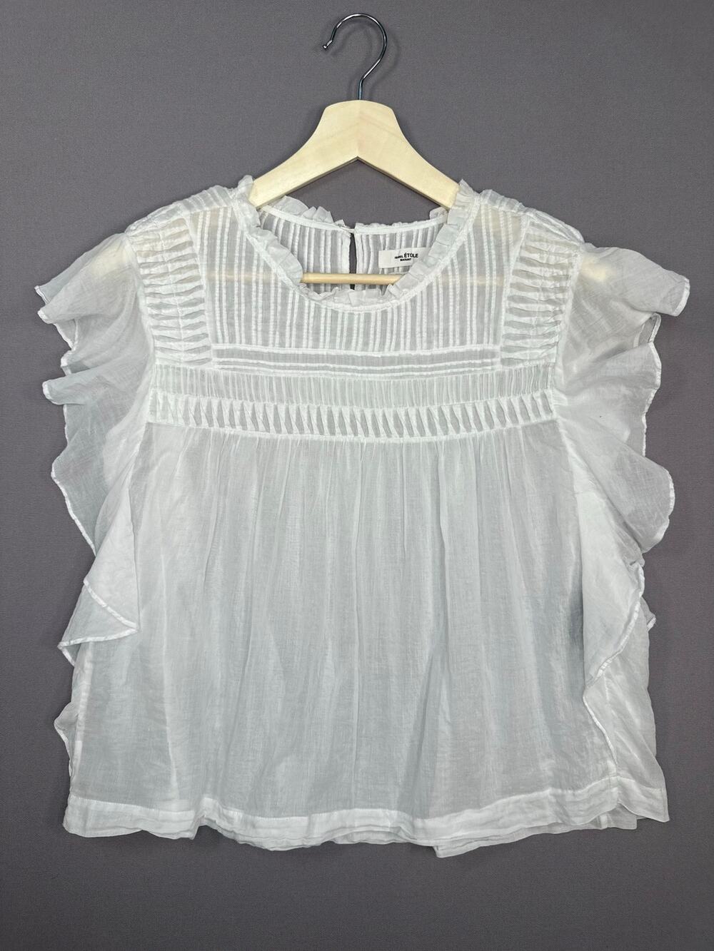 Isabel Marant Etoile Layona White Cotton Pintuck Ruffle Top Size 34